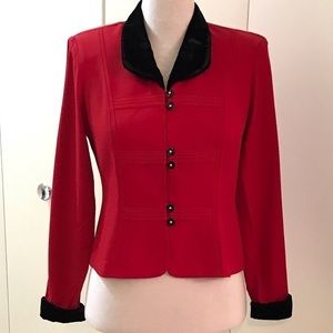 Vintage Sheri Martin Red Tailored Blazer W/Velvet